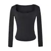 Camisa de Manga Larga Falsa de Dos Piezas con Cuello Cuadrado y Patchwork de Encaje Color Café para Mujer 2026 Nuevo Llegada de Otoño Diseño Americano Top Picante para Chica