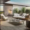 Sofá de exterior, muebles de jardín, muebles de patio, sofá de mimbre impermeable y resistente al sol, muebles de ocio para casas de vacaciones, muebles de teca