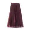 Saia plissada feminina, novo estilo de outono, saia de tule com barra larga, tendência de moda 2026, saia de tule drapeada reversível