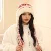 Chapéu de lã tricotado listrado estilo étnico outono e inverno feminino engrossado quente e à prova de frio proteção auricular capuz lei feng chapéu