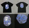 Camiseta unisex de manga curta da marca tendência BAPE, co-branded com design de camuflagem de cabeça de macaco, caimento solto de alta qualidade