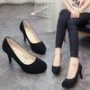 Etiqueta Ol Salto Alto Plataforma Impermeável Preto 5cm Stiletto Feminino Fosco Roupa Formal Bico Redondo Salto Médio Trabalho Profissional Camurça