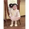 Traje Tang de Inverno para Meninas Estilo Chinês Vestido Cheongsam Roupa de Ano Novo Espessa Vestido de Primeiro Aniversário para Bebê Menina Vestido Hanfu Inverno