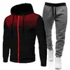 Nuevo conjunto de cremallera de color sólido con estampado de lunares estilo europeo y americano, que incluye una sudadera con capucha unisex forrada de polar y pantalones de chándal para otoño e invierno