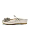 Mules Fechadas Estilo Francês com Laço de Strass para Mulheres, Novidade Versátil Verão 2026 Sapatos Mary Jane de Bico Quadrado