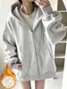 Moletom cardigã casual estilo americano para mulheres, nova coleção outono/inverno 2026, blusa com capuz de corte solto, manga raglan, peça externa casual