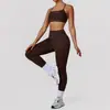 Conjunto de Yoga Justo com Estampa de Leopardo Transfronteiriço para Mulheres, Calça de Cintura Alta Levanta Bumbum, Sutiã Esportivo com Alça Fina nas Costas, Conjunto Fitness