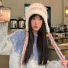 Adorable Frijol de Azúcar de Peluche Sombrero de Pescador de Lana Tejida Gruesa Cálido de Invierno para Mujer Sombrero con Protección para los Oídos Resistente al Viento y al Frío
