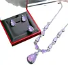 Colar de pedra preciosa de ágata calcendônia violeta natural na cor de gelo para atacado, anel cabochão, brincos de tarraxa e conjunto de três peças de colar