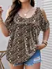 Roupas Femininas Europeias e Americanas Transfronteiriças Plus Size Verão 2026 Nova Camiseta Estampada de Leopardo Manga Curta Ombro a Ombro Mais Vendida na Amazon