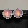 Novos Brincos em Prata 925 Banhada com Incrustação Estilo Chinês, Cabochão Rosa de Calcedônia, Ágata, Brincos de Jade Femininos, Joias Finas, Presente