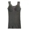 Chaleco Cálido de Encaje Térmico para Mujer, Forro Polar, Grueso, Tallas Grandes, Adelgazante, Ajuste Ceñido, Camiseta Base con Almohadillas Integradas en el Pecho