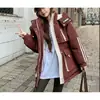 Jaqueta Casaco de Algodão Listrado 2025 Novo Inverno Solta Patchwork Colorido Feminino Comprimento Médio Casual Roupa de Algodão com Penas Espessada Tendência