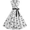 Suministro del Fabricante 2021 Nuevo Elegante Casual Manga Corta Ajustado Cuello V Retro Estampado de Lunares Vestido de Dobladillo Grande