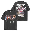 Camiseta de manga corta lavada estampada de hip-hop americano transfronterizo Juice wrld Cuello redondo holgada casual Sudadera con capucha para hombre