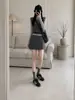 Saia de lã cinza para mulheres, novo estilo outono, petite, cintura alta, saia evasê afina a silhueta, estilo alfaiataria, justa no quadril, saia curta para meninas estilosas