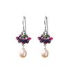 Pendientes vintage de plata s925, joyería de plata, pendientes de perla azul quemada, pendientes largos de loto cloisonné para mujer