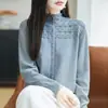 Cárdigan suéter de ganchillo 100% algodón de cuello medio para mujer, nuevo estilo otoño e invierno, casual y adelgazante, top de punto versátil