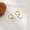 Aretes redondos de concha de moda francesa para mujer, de alta gama, red de famosos, perla, clip para la oreja, aretes simples de acero de titanio, aretes personalizados