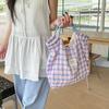 Nova Bolsa de Mão Feminina Xadrez Coreana com Cordão Bolsa de Compras de Grande Capacidade Moda Versátil Bolsa para Trabalho e Dia a Dia