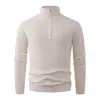 Suéter Masculino Estilo Europeu Gola Alta Zíper Tricô Trançado Engrossado Slim Fit Top Masculino