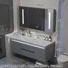 Gabinete de baño con lavabo integrado de piedra chapado en oro de lujo ligero estilo italiano, juego de tocador para baño