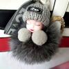 Colgante de Llave Muñeca Dormilona de Piel de Zorro Lindo Muñeco de Peluche Bola de Piel de Muñeca Accesorios para Coche Teléfono Bolso