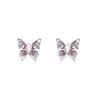 Pendientes de Mariposa de Circonita Super Brillantes con Pasador de Plata S925 Exquisitos de Moda Cobre de Gama Alta Incrustado con Circonita Pendientes Pequeños Morados para Mujer