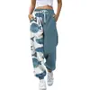 Pantalones jogger casuales de otoño 2024 transfronterizos europeos y americanos con estampado, corte ajustado, cintura alta, cordón y diseño de retazos