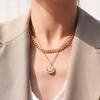 Collar de Cadena Doble Apilada con Colgante de Retrato de Señal Redonda Irregular Retro de Moda Joyería de Acero de Titanio para Mujer Venta al por Mayor Geometría de Nicho