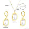 Collar y Pendientes de Perlas Transfronterizos, Moderno y Versátil, Lindo Collar con Colgante de Fantasma Pequeño con Goteo de Aceite, Juego de Joyería de Acero Inoxidable para Mujer
