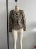 Streetwear Retro Estampa de Leopardo Gola Redonda Botão Único Solto Casual Curto Pelúcia Faux Fur Casaco Feminino Outono Inverno Trabalho