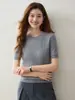 Otoño 2026 Nuevo Estilo Tejido de Canalé Casual Suéter Sencillo de Manga Corta Prendas de Punto para Mujer Cuello Redondo Suéter de Tejido de Canalé
