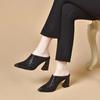 Pantuflas de Tacón Alto Puntiagudas para Ropa de Exterior de Mujer 2024 Nuevo Estilo Europeo y Americano Bolso de Hierro Puntiagudas de Encaje Sandalias con Perforaciones Calientes para Mujer Zapatos de Medio Tono Baotou