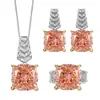 Zhuangshengsheng Joias Flor de Gelo Corte Cobre Inlaid Padparadscha Conjunto de Joias de Luxo Leve para Mulheres 12*12*10*10 Atacado