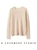 35% Cachemira 65% Lana Cuello Redondo Hueco con Perlas Suéter de Manga Larga Diseño Versátil Color Sólido Top de Punto para Mujer