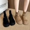 Botas Cortas de Estilo Nuevo Otoño 2026 para Mujer, Punta Redonda, Suela Gruesa, que Aumentan la Altura, Botas de Montar Adelgazantes con Cremallera Trasera, Súper Elegantes
