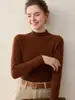 Suéter de Cachemira de Cuello Medio Alto para Otoño e Invierno para Mujer, Corto, Ajustado, 100% Cachemira, Suéter de Capa Base Ajustado, Suéter de Capa Base