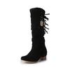 Botas com Franjas Tamanho Grande Femininas 2020 Novo Estilo Britânico Aumento Interno de Altura Botas Médias Salto Alto JGB2020N0009023