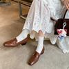 Mocasines de Piel de Vaca Entera Texturizada Súper Suave Primavera 2025 Tacón Medio Grueso Punta Cuadrada Hebilla de Cinturón Cuero Genuino Zapatos de Boca Profunda para Mujer