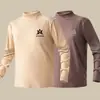 Top de fleece dupla face para outono e inverno com gola alta, camada interna unissex slim-fit para negócios, camisa base quente, camiseta masculina de manga longa