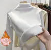 Blusa Base de Veludo Raposa Prateada com Gola Meia-Alta Outono/Inverno Novo Estilo Manga Longa Aveludada Feminina Usável por Dentro ou por Fora Versátil Emagrecedor
