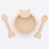 Tigela de Urso de Silicone para Crianças Atacado Transfronteiriço, Alimentação de Comida Complementar Garfo e Colher Urso Conjunto de 3 Peças Talheres para Bebê, Anti-Queda e Fácil de Limpar