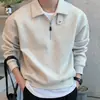 ASCLO&QIAO Sudadera con Capucha de Solapa de Gama Alta Nicho Versátil Perezoso Ajuste Relajado Jersey Algodón Media Cremallera