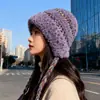 Sombrero Peludo y Esponjoso de Otoño e Invierno para Mujer con Circunferencia de Cabeza Grande, Cálido y a Prueba de Frío Sombrero Lei Feng, Lindo Sombrero Tejido con Orejeras de Atar