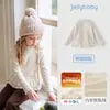 Camiseta de manga comprida para meninas jellybaby, coleção de outono, blusa estilo francês para meninas mais velhas, roupa quente para meninas pequenas e bebês