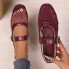 Zapatos de Ballet Redondos de Punta Redonda de Malla Hueca de Nuevo Tamaño Grande Transfronterizos para Mujer Moda Hebilla de Correa Plana