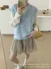Colete tricotado com decote V torcido para mulheres, novo cardigã sem mangas estilo coreano para primavera e outono, top colete suéter versátil