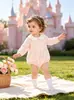 Mameluco de Bebé de Manga Larga para Primavera y Otoño con Lazo Rosa, Conjunto para Casa y Salidas, Ropa Infantil Jinghua de Otoño