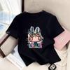 Camiseta de Verano para Niñas 2025 Nuevo Estilo Coreano Camiseta de Algodón con Estampado de Conejo de Dibujos Animados para Niños Tendencia de Manga Corta de Verano para Niñas Pequeñas